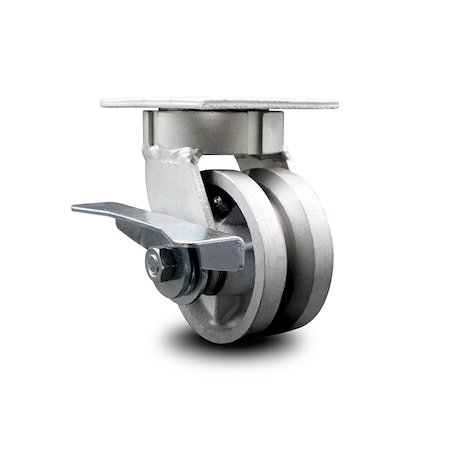 Service Caster 4 Inch Kingpinless V Groove Semi Steel Wheel Swivel Caster with Brake SCC SCC-KP30S420-VGR-SLB
